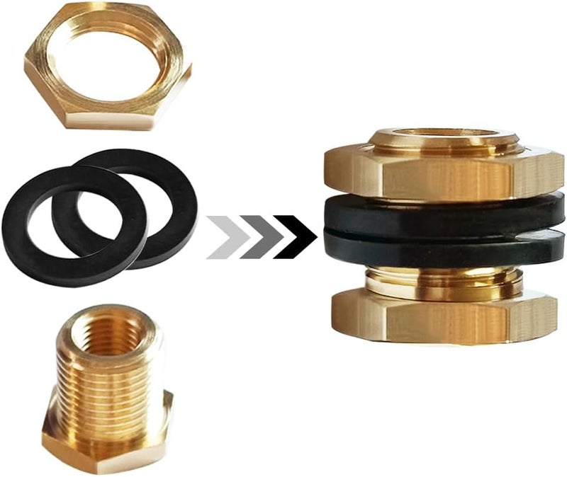 Uenede 1/8" NPT Female Brass Bulkhead Coupler 5/8" Outer Diameter Water Tank Connector Thru-bulk Coupling Pipe Fitting (Pack of 2) - Image 5